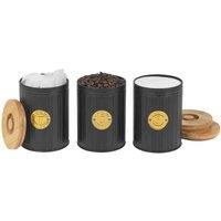 Homiu Ribbed Set Of 3 Canisters, Black