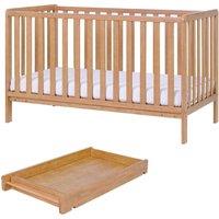 Tutti Bambini Malmo Cot Bed Cot Top Changer And Mattress Bundle Oak, Brown