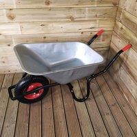 Samuel Alexander Heavy Duty Galvanised Metal Garden Wheelbarrow With Pneumatic Tyre - 90 Litre 150Kg Capacity, Silver
