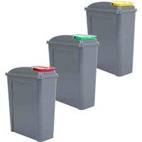 Wham Set 3 Recycle It 25L Graphite Bin & Assorted Lid, Multi