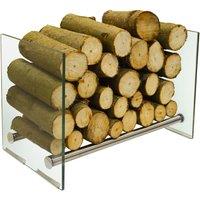 Techstyle Okaton 58Cm Contemporary Tempered Glass And Steel Log Store Silver, Silver