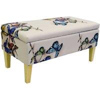 Techstyle Butterfly Storage Ottoman Stool Blanket Box Padded Trunk Cream Multi