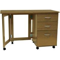 Techstyle Flipp 3 Drawer Folding Office Storage Filing Desk Workstation Oak, Brown