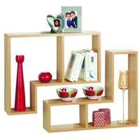 Techstyle Twin Wall Display Storage Floating Shelves Set Of Two Beech, Brown