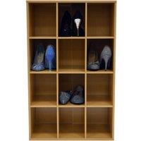 Techstyle Pigeon Hole 12 Pair Shoe Storage Display Media Shelves Beech, Brown