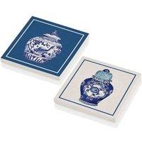 Rozi Set Of 2 Vase Bleu Blanc Natural Stone Coasters, Blue