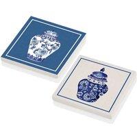 Rozi Set Of 2 Vase Bleu Blanc Natural Stone Coasters, Blue