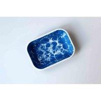 Rozi Bubble Collection Enamel Rectangular Small Roasting And Serving Dish, Blue