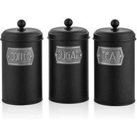 Rozi 22cm Coffee, Tea, And Sugar Jar Set - Black, Black