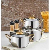 Rozi Sevval Collection 6-piece Stainless Steel Mini Cookware Set - Gold Handles, Silver