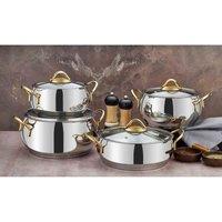 Rozi Sevval Collection 8-piece Stainless Steel Cookware Set - Gold Handles, Silver