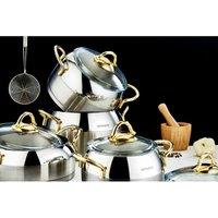 Rozi Venus Collection 8-piece Stainless Steel Cookware Set - Gold Handles, Silver