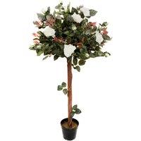 Greenbrokers Artificial White Rose Tree 30 Flowers 120Cm 4Ft, White