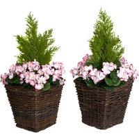 Greenbrokers Artificial Pink Geranium Rattan Patio Planters 60Cm 24In set Of 2 , Pink