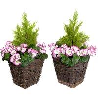 Greenbrokers Artificial Purple Geranium Rattan Patio Planters 60Cm 24In set Of 2 , Purple