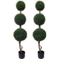 Greenbrokers Artificial Triple Ball Boxwood Topiary Trees 120Cm 4Ft set Of 2 , Green