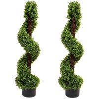 Greenbrokers Artificial Spiral Boxwood Topiary Tree 90Cm 3Ft set Of 2 , Green
