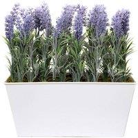 Greenbrokers Artificial Lavender Tin White Planter Window Box 30Cm 12In, Purple