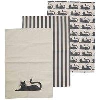 Interiors By Ph Set Of Three Cat Tea Towels - Black, Black