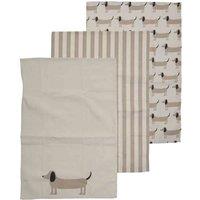 Interiors By Ph Set Of Three Sausage Dog Tea Towels, Black