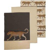 Interiors By Ph Set Of Three Leopard Print Tea Towels, Cream