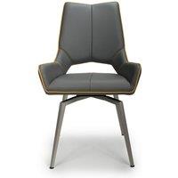 2 x Mako Swivel Leather Effect Graphite Grey Dining Chairs, Grey