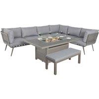 Royalcraft Mayfair 8 Seat Sofa Set w/150 x 90cm Firepit Table, Grey