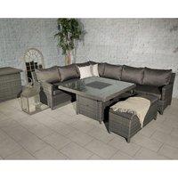 Royalcraft Paris 7pc Modular Corner Dining Set w/ 120cm Firepit Table, Grey