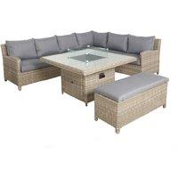 Royalcraft Wentworth 7pc Deluxe Modular Corner Dining Set w/ 120 x 120cm Firepit Table, Grey