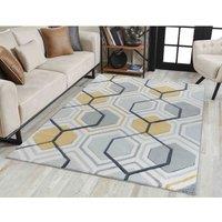 Serdim Rugs Valencia Hexagonal Design Rugs 120 x 170cm Grey, Grey