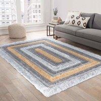 Serdim Rugs California Bordered Shaggy Rug 60 X 220cm Ochre, Orange