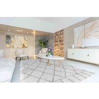 Serdim Rugs Moroccan Diamond Shaggy Rugs 80 X 150Cm Light Cream, Cream