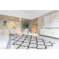 Serdim Rugs Moroccan Trellis Shaggy Rugs 80 X 150Cm Dark Cream, Cream