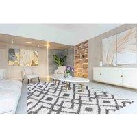 Serdim Rugs Moroccan Checkered Shaggy Rugs 80 X 150Cm Dark Cream, Cream