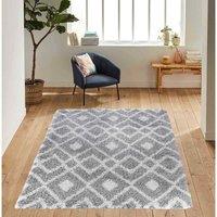 Serdim Rugs Moroccan Checkered Shaggy Rugs 80 X 150Cm Grey, Grey