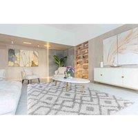 Serdim Rugs Moroccan Checkered Shaggy Rugs 160 X 230Cm Light Cream, Cream