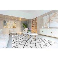 Serdim Rugs Moroccan Abstract Shaggy Rugs 160 X 230Cm Dark Cream, Cream