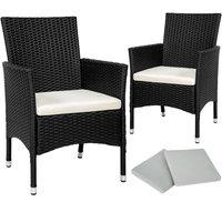 Tectake 2 Garden Chairs Rattan And 4 Seat Covers - Black, Black