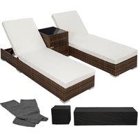 Tectake 2 Rattan Sunloungers And Table w/ Protective Cover - Brown, Brown
