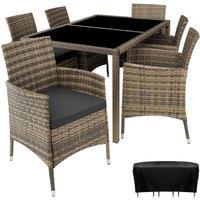 Tectake Rattan 6 Seat Dining Set w/ Protective Cover - Brown/Black, Cream