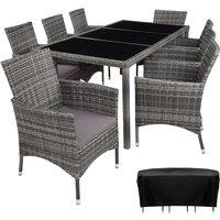 Tectake 8 Seat Rattan Garden Furniture Set w/ Protective Cover - Dark Grey, Grey