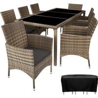 Tectake 8 Seat Rattan Garden Furniture Set w/ Protective Cover - Brown, Cream