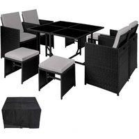 Tectake Bilbao Rattan Garden Furniture Set w/ Protective Cover - Black/Grey, Black