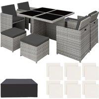 Tectake Manhattan 8-seater Rattan Dining Set W/ Protective Cover - Light Grey/Cream Cushions, Grey