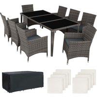 Tectake Monaco 8-seater Rattan Furniture Set W Protective Cover - Grey, Grey