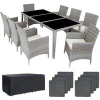 Tectake Monaco 8-seater Rattan Furniture Set W Protective Cover - Light Grey, Grey