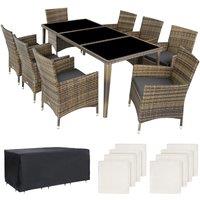 Tectake Monaco 8-seater Rattan Furniture Set W Protective Cover - Brown, Cream