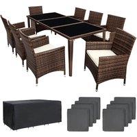 Tectake Monaco 8-seater Rattan Furniture Set W Protective Cover - Dark Brown, Brown