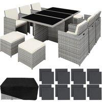 Tectake New York Rattan Garden Dining Set W/ Protective Cover - Light Grey, Grey