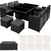 Tectake New York Rattan Garden Dining Set W/ Protective Cover, Black